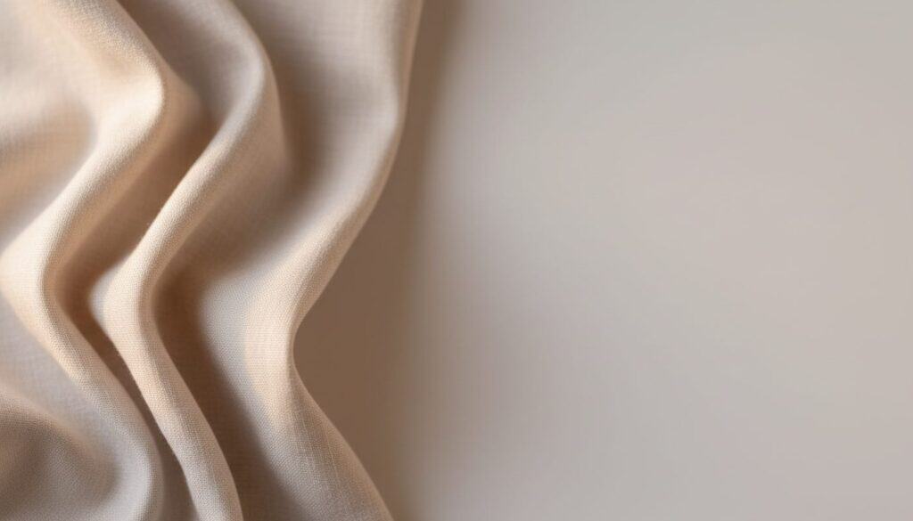 Softly draped ivory linen fabric in warm diffused light at a Quad Cities med spa — editorial still-life illustration